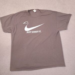 Just Shoot It T-Shirt‎ Mens XL Gray Funny Duck Hunter Outdoor Sports Tee Humor